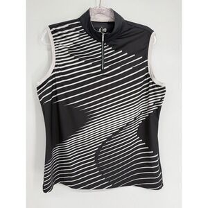 Nivo Sport Womens Golf Polo Sleeveless Quarter Zip Black White Striped Top Sz XL